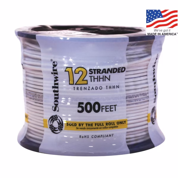 Southwire 500-ft 12 -AWG White Stranded Copper THHN wire ( By-the-roll )