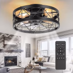 Breezary Caged/KD Version 20-in Flush Mount Matte Black with Gray Blades Fandelier Ceiling Fan With Light 7 -Blade )