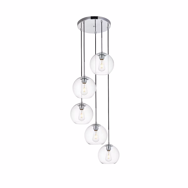 Elegant Decor Home Furnishing 5 -Light Chrome Mid-century Clear glass Globe Medium Hanging Pendant light