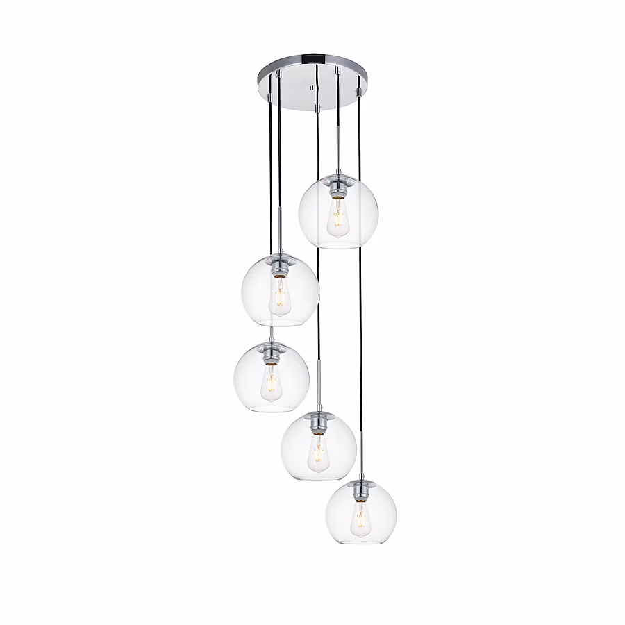 69111184 Elegant Decor Home Furnishing 5 -Light Chrome Mid-century Clear glass Globe Medium Hanging Pendant light - Image 1