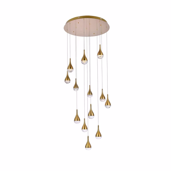 Elegant Decor Home Furnishing 13 -Light Satin Gold Modern/contemporary Integrated LED Crystal For Use in Bedrooms, Dining Rooms, Foyers, Kitchens, Living Rooms Chandelier