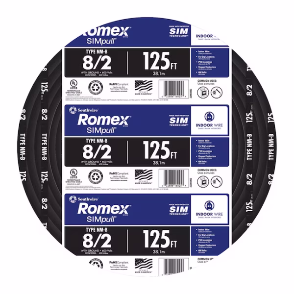 8/2 ROMEX STR CU, BLACK 125ft