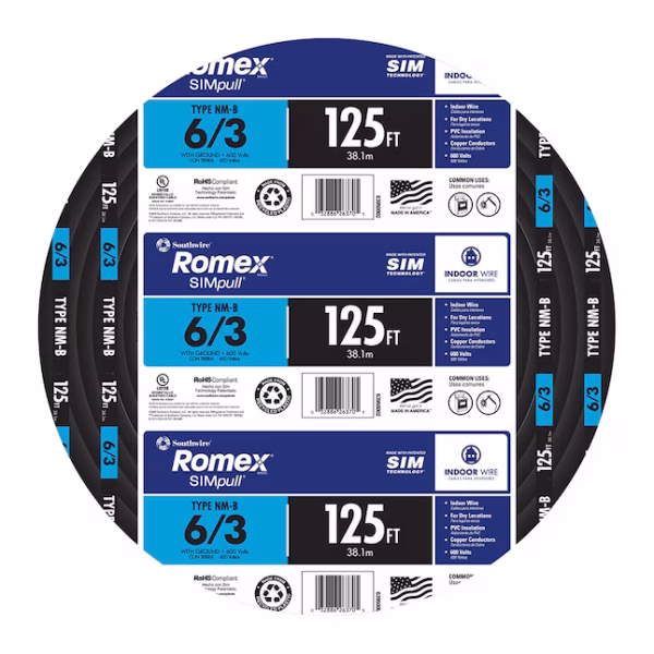 Southwire 125-ft 6 / 3 / Romex SIMpull Stranded Indoor CU NM-B W/G Individual pack ( By-the-roll )