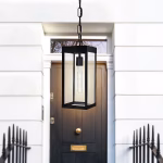 CWI Lighting Windsor 1-Light Black Modern Contemporary Clear Glass Lantern Indoor/Outdoor Hanging Pendant Light