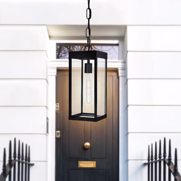 CWI Lighting Windsor 1-Light Black Modern Contemporary Clear Glass Lantern Indoor/Outdoor Hanging Pendant Light