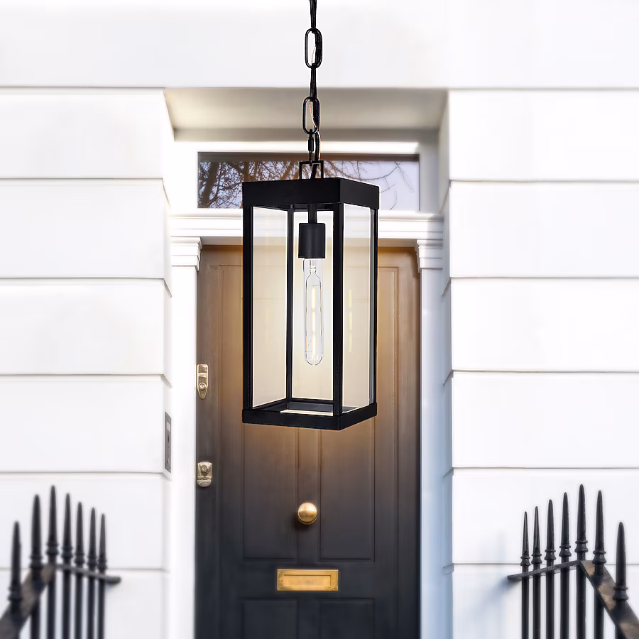 69388168 CWI Lighting Windsor 1-Light Black Modern Contemporary Clear Glass Lantern Indoor/Outdoor Hanging Pendant Light - Image 1