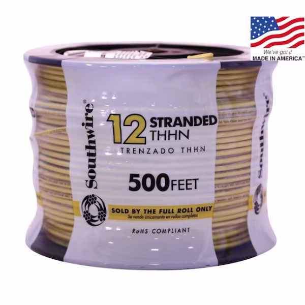 Southwire 12 AWG yellow stranded copper THHN THWN-2 wire 500 ft spool from IB Lighting