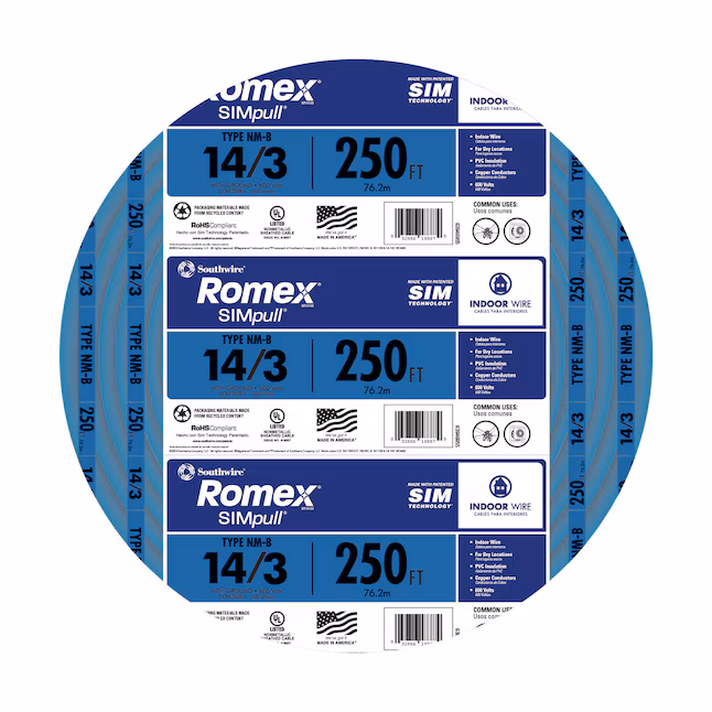 Southwire 14/3 NM-B 250 ft Romex SIMpull white solid copper cable with ground from IB Lighting