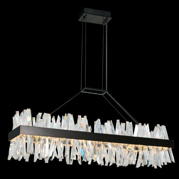 Allegri Glacier 48-Inch Integrated LED Island Pendant with Matte Black Finish and Clear Firenze Crystal