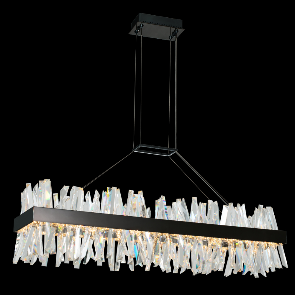 030260-052 (2) Allegri Glacier 48-Inch Integrated LED Island Pendant with Matte Black Finish and Clear Firenze Crystal - Image 1