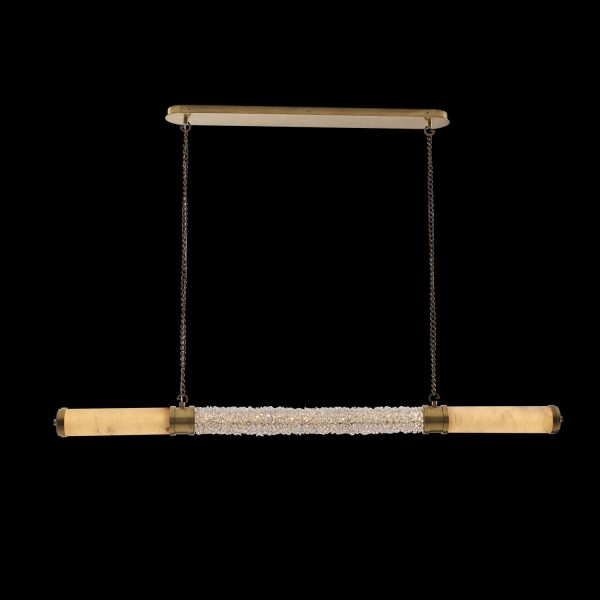 Allegri Tubo 60-Inch Integrated LED Island Pendant / Linear Light – True / Natural Brass Finish & Clear Firenze Crystal