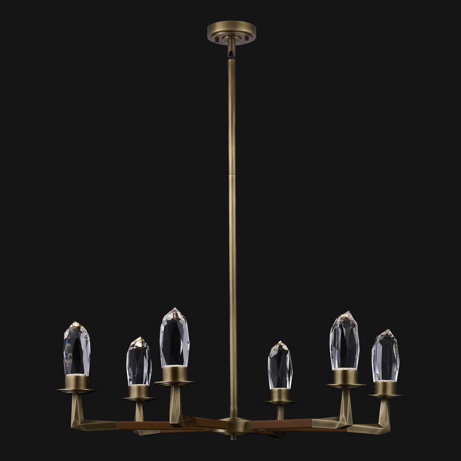 045756_071_FR001_ALT Allegri Misto 6-Light LED Chandelier with Satin Brass Finish and Clear Firenze Crystal - Image 1