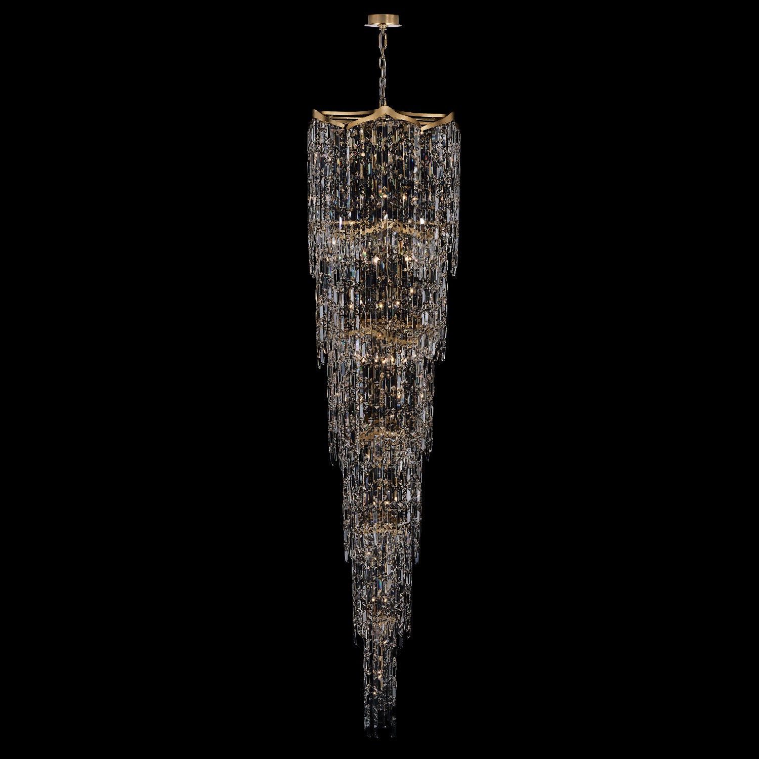 046251_073_FR001 Allegri Cadere 42-Light Foyer Pendant with Two-Tone 18K Gold Finish and Firenze Crystal - Image 1