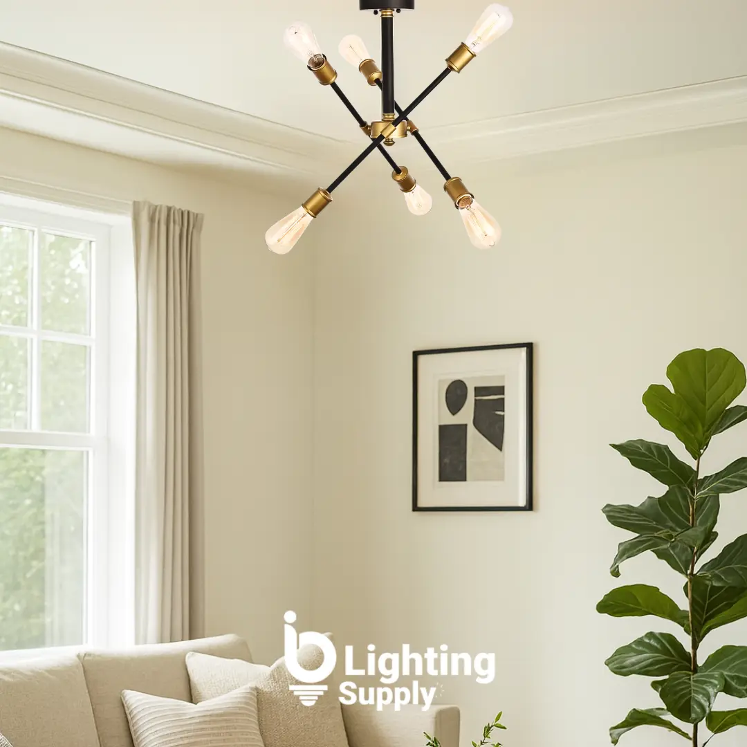 Modern Black and Brass Semi-Flush Mount Lighting