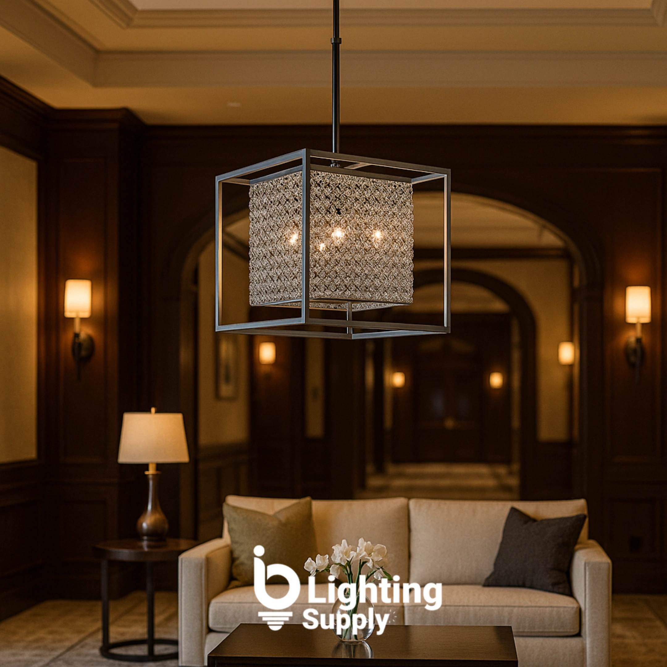 chrome cube chandelier light