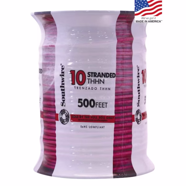 Southwire 10-AWG Red Stranded Copper THHN Wire – 500 ft Roll – Model 22975757