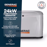 Generac 7326 24kW Home Standby Generator Dual Fuel Liquid Propane or Natural Gas with 200A Automatic Transfer Switch - Image 2
