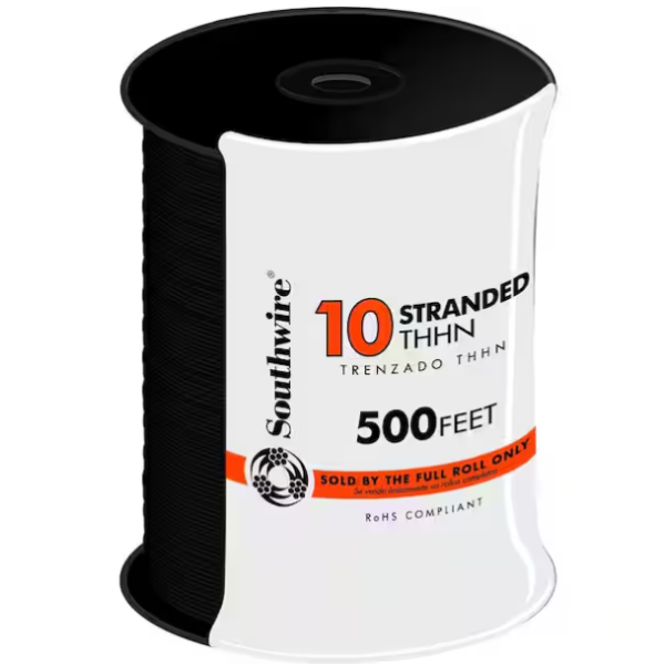 Southwire 500-ft 10 -AWG Black Stranded Copper THHN wire ( By-the-roll )