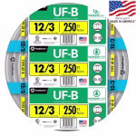 Southwire 12/3 Solid Copper UF-B Underground Feeder Cable with Ground 250-Foot Roll – Model 13058355