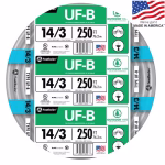 Southwire 14/3 Solid Copper UF-B Underground Feeder Cable with Ground 250-Foot Roll – Model 13057555