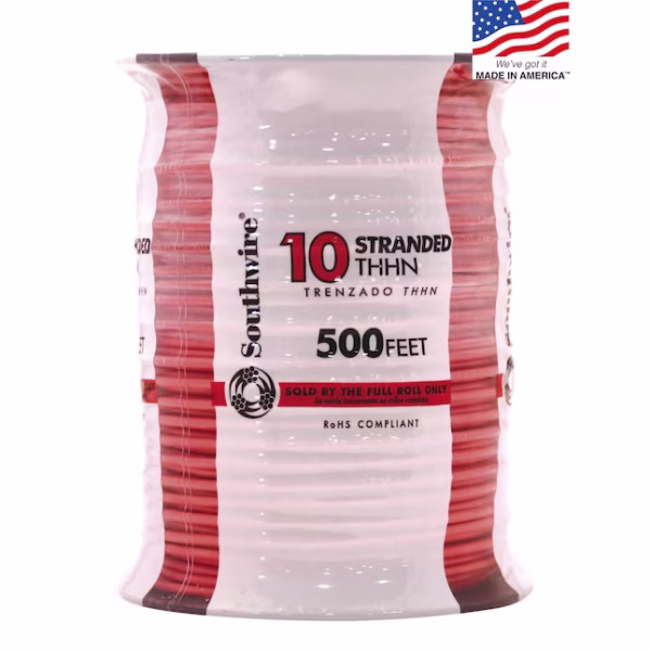 Southwire 10 AWG Stranded Copper THHN Building Wire Orange 500-Foot Roll – Model 22979957