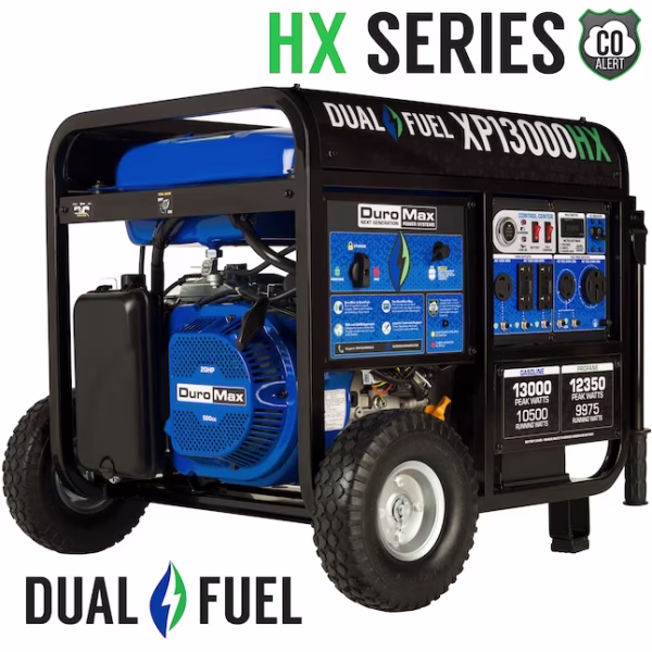 DuroMax HX 13,000/10,500-Watt 500cc Electric Start Dual Fuel Portable Generator – Model XP13000HX