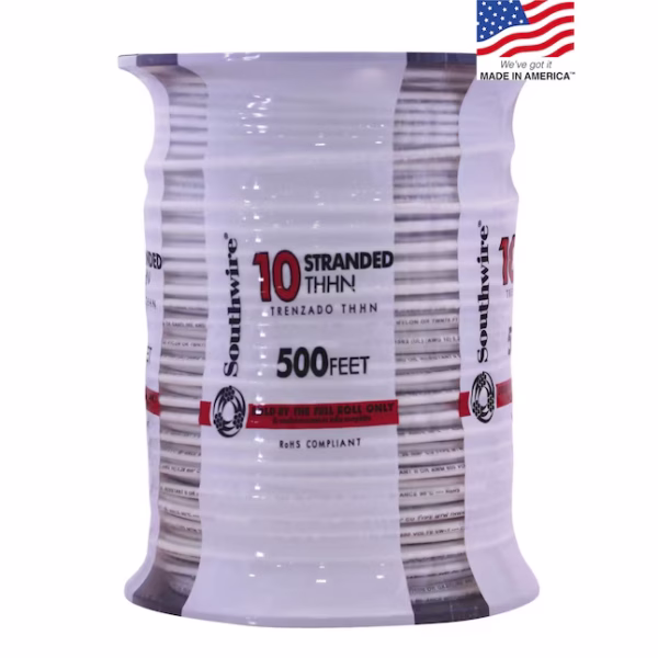 Southwire 500‑ft 10 AWG Stranded White Copper THHN Wire