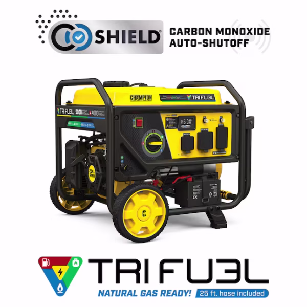 Champion 5,000 / 4,000-Watt Tri-Fuel Portable Generator with CO Shield and Electric Start – Model 201223