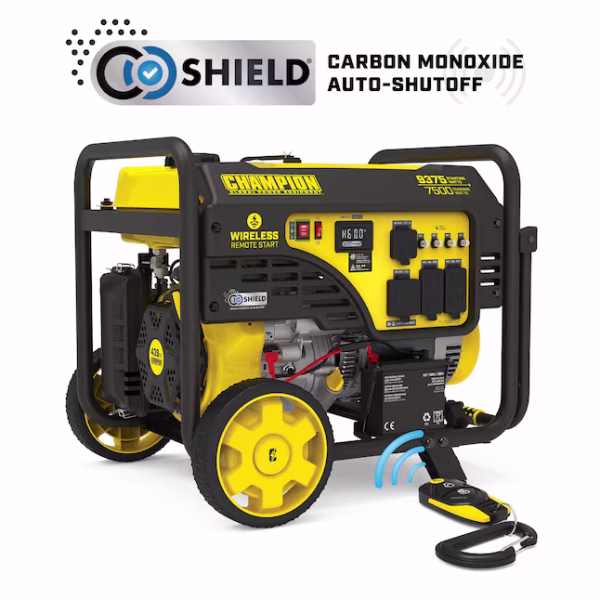 Champion 9,375 / 7,500-Watt Gasoline Portable Generator with Wireless Remote Start and CO Shield – Model 201158