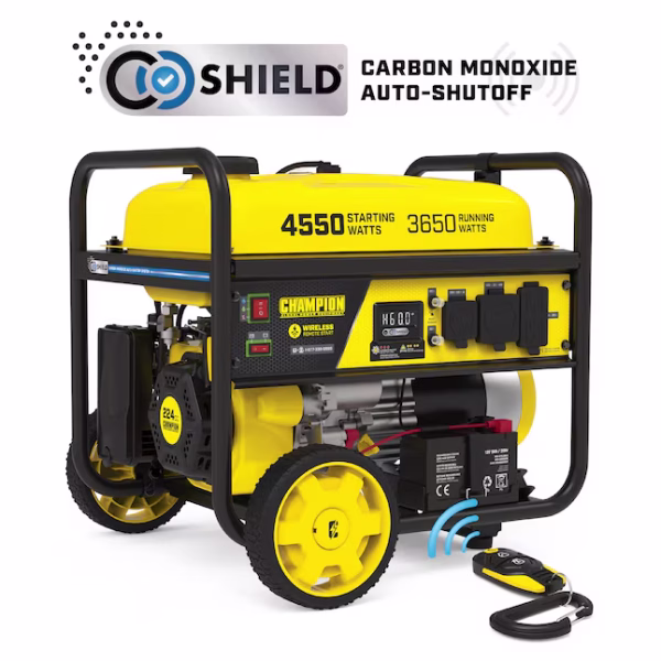 Champion 4,550 / 3,650-Watt Gasoline Portable Generator with Wireless Remote Start, RV-Ready and CO Shield – Model 201502