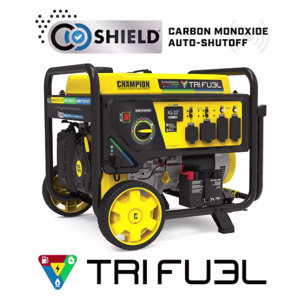 Champion 12,500 / 10,000-Watt Tri-Fuel Portable Generator with CO Shield and Electric Start – Model 201438
