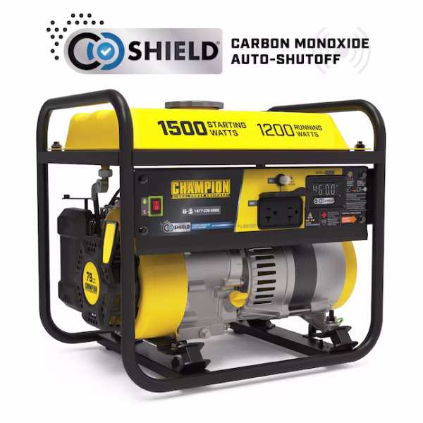 Champion 1,500 / 1,200-Watt Gasoline Portable Generator with CO Shield – Model 201285