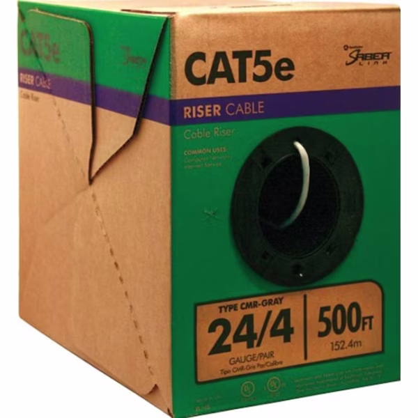 Southwire CAT 5e 500 ft gray riser rated 24 AWG 4-pair Ethernet data cable pull box from IB Lighting