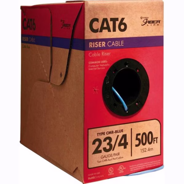 Southwire CAT 6 500 ft blue riser rated 23 AWG 4-pair Ethernet data cable pull box from IB Lighting
