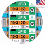 Southwire 10/3 UF-B underground feeder cable with ground 250 ft roll for direct burial 30-amp circuits from IB Lighting