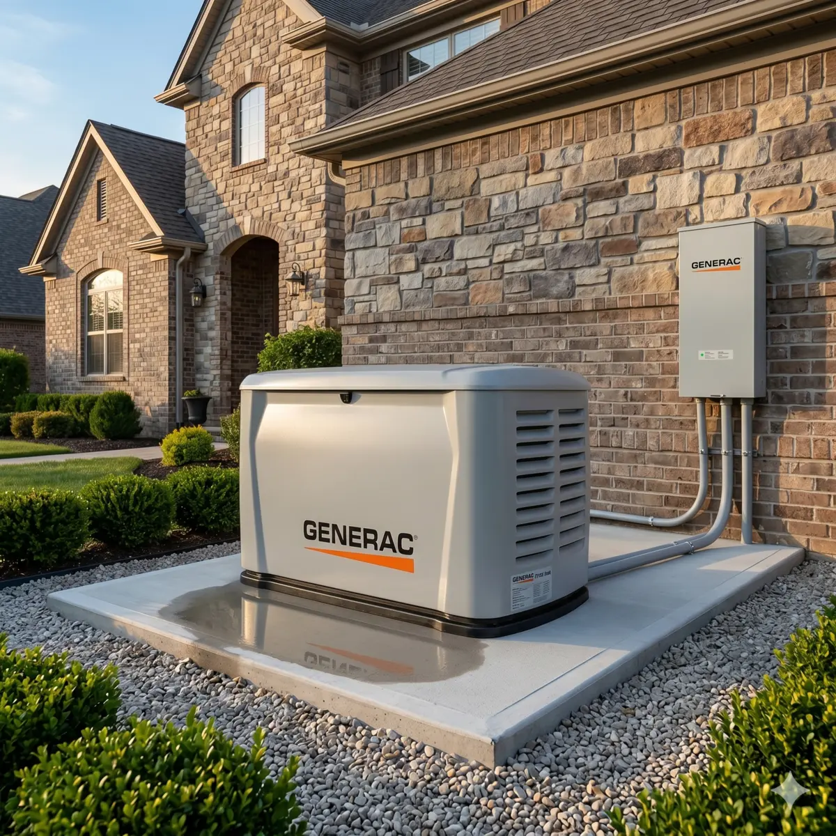 Generac 7328 26kW Next Generation home standby generator with included 200A automatic transfer switch and built-in cellular monitoring