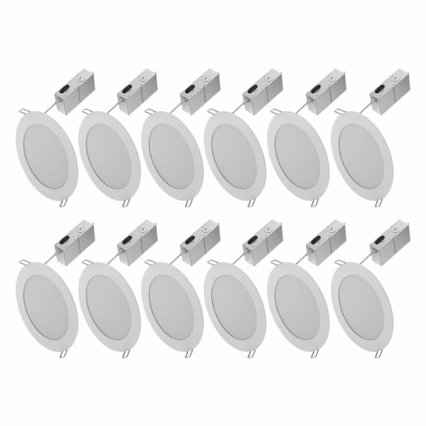 Utilitech White 6-in 850-Lumen Switchable White Round Dimmable LED Canless Wet Rated Recessed Downlight 12-Pack