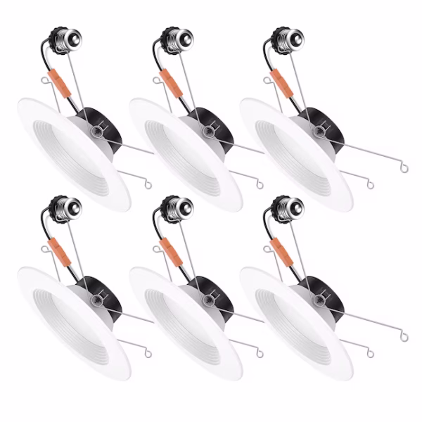 Utilitech White 5-in or 6-in 850-Lumen Switchable White Round Dimmable LED Wet Rated Recessed Downlight 6-Pack