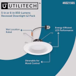 Utilitech White 5-in or 6-in 850-Lumen Switchable White Round Dimmable LED Wet Rated Recessed Downlight 6-Pack - Image 2