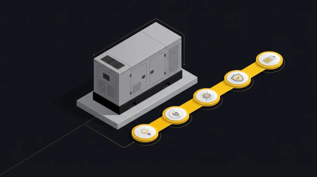 How long does a standby generator last shown as a timeline from year one to year forty with hour milestones