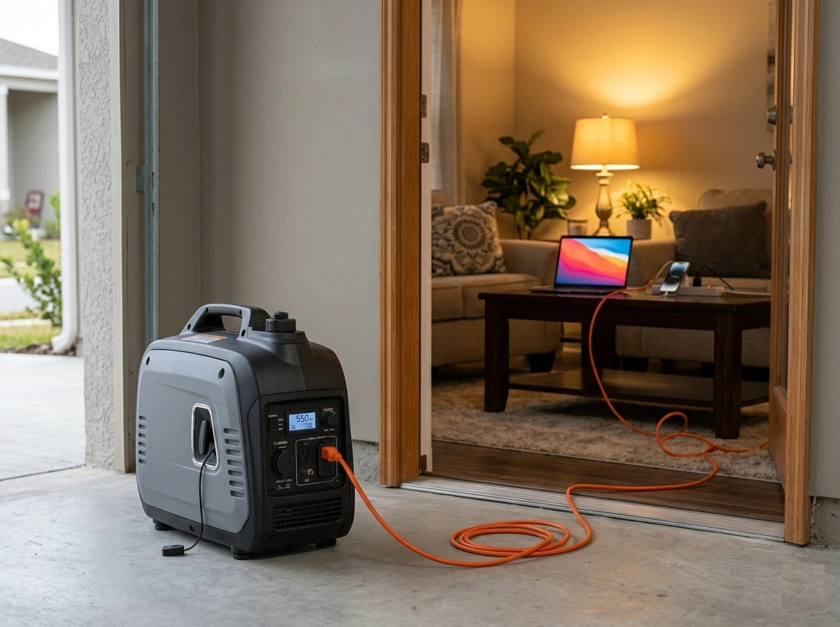 inverter generator powering laptop and electronics during power outage clean quiet power