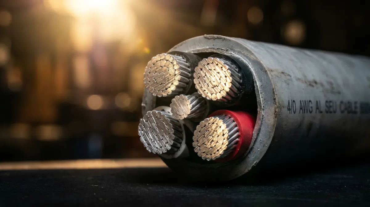 Service entrance cable with 4 AWG to 4/0 AWG conductors used for residential 100-amp to 200-amp panels