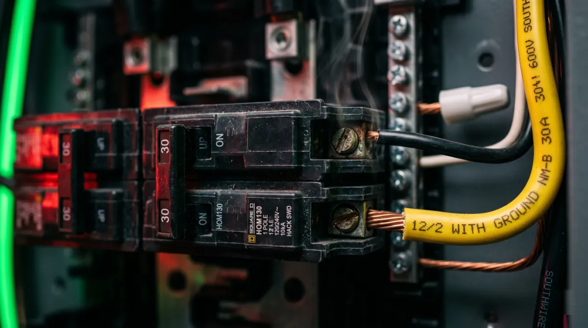 Common wire sizing mistake showing 12 AWG conductor connected to a 30 amp circuit breaker
