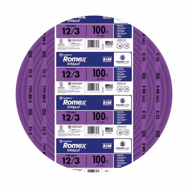 Southwire 100-ft 12 / 3 / Romex SIMpull Solid Indoor CU NM-B W/G Individual pack ( By-the-roll )