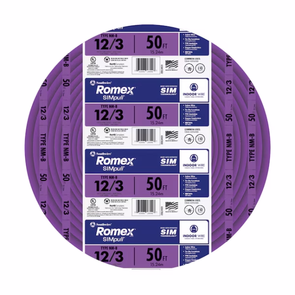 Southwire 50-ft 12 / 3 / Romex SIMpull Solid Indoor CU NM-B W/G Individual pack ( By-the-roll )