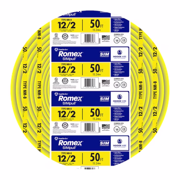 Southwire 50-ft 12 / 2 / Romex SIMpull Solid Indoor CU NM-B W/G Individual pack ( By-the-roll )