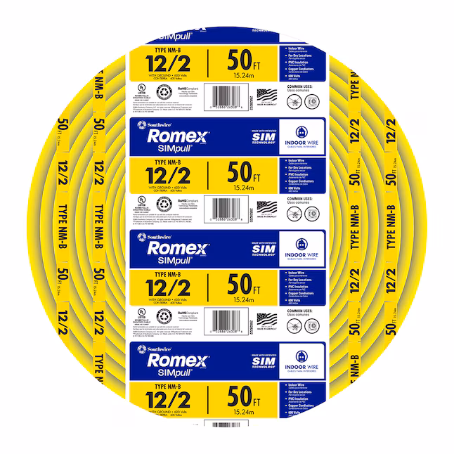 69379750 Southwire 50-ft 12 / 2 / Romex SIMpull Solid Indoor CU NM-B W/G Individual pack ( By-the-roll ) - Image 1