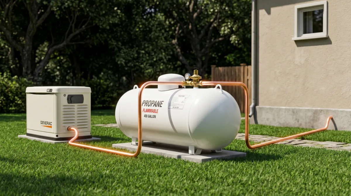 Shared propane tank feeding both a 14kW Generac generator and home heating appliances