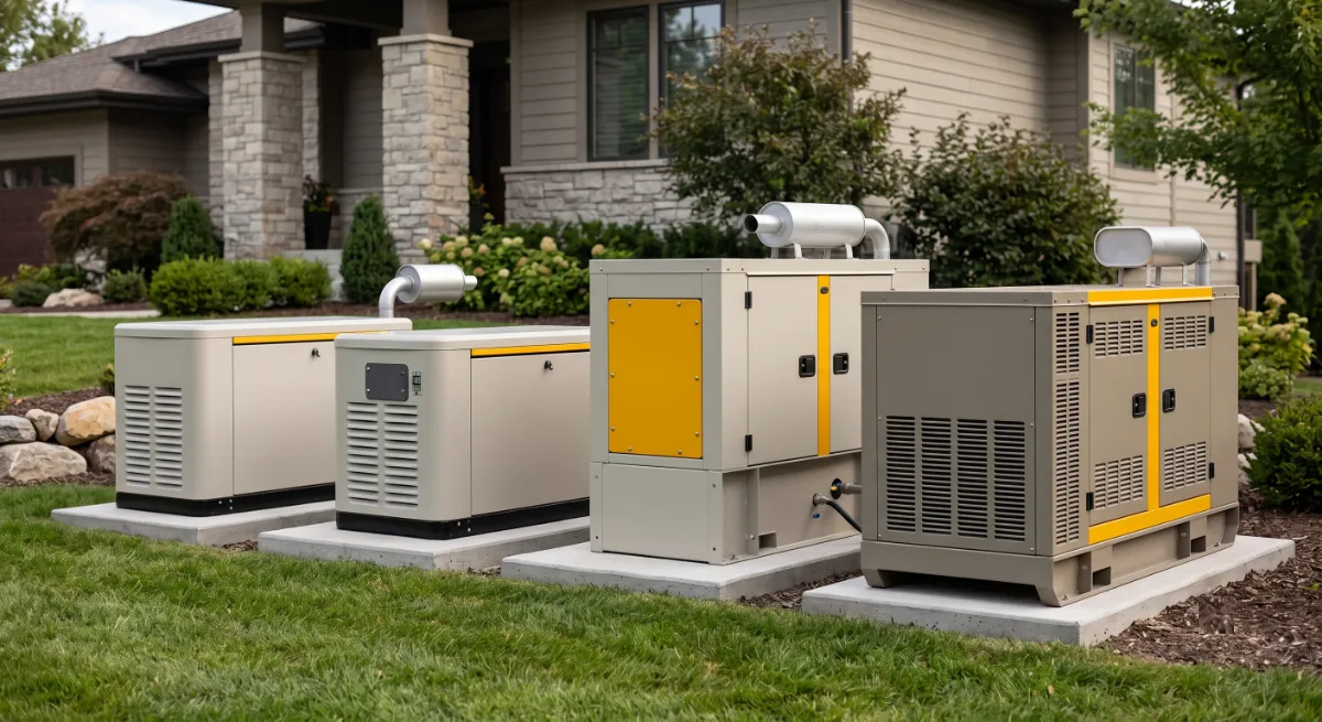 home generator comparison showing 24kW 26kW air-cooled and liquid-cooled Generac units with home profile match