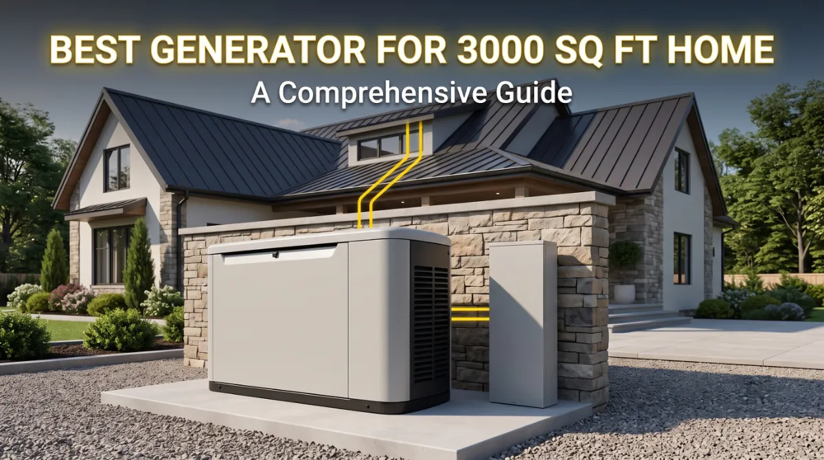 Best generator for 3000 sq ft home showing 22kW Generac standby generator installed beside a residential home